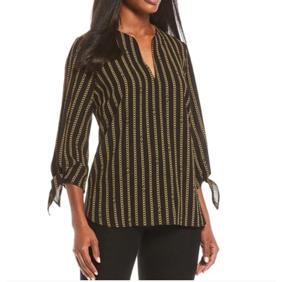 Michael Kors Womens Top Large Black Gold Chain Old Money Mob Wife Giftable NEW - Picture 1 of 8